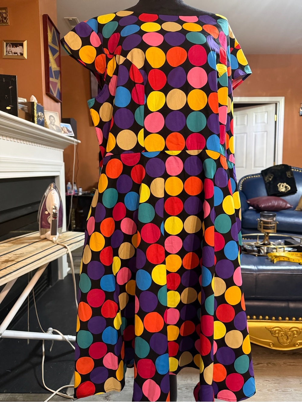 PUKAVT Colorful Polka Dot Fit-and-Flare Dress Plus Size